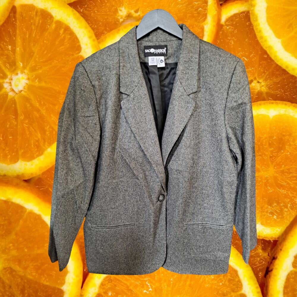 Sag Harbor Petite Gray Wool Blazer Size 14P